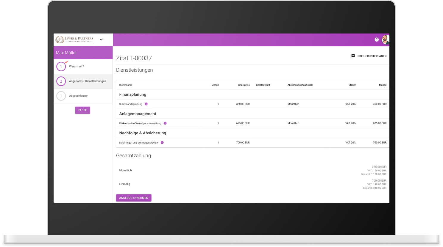 MyDocSafe Pricing-Tool und dynamischer Angebotsgenerator