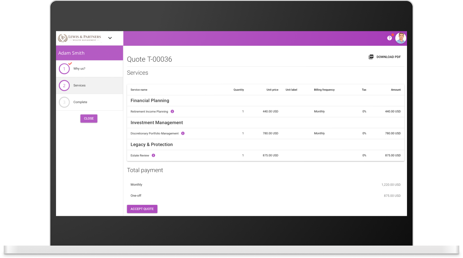 MyDocSafe pricing tool and dynamic quote builder