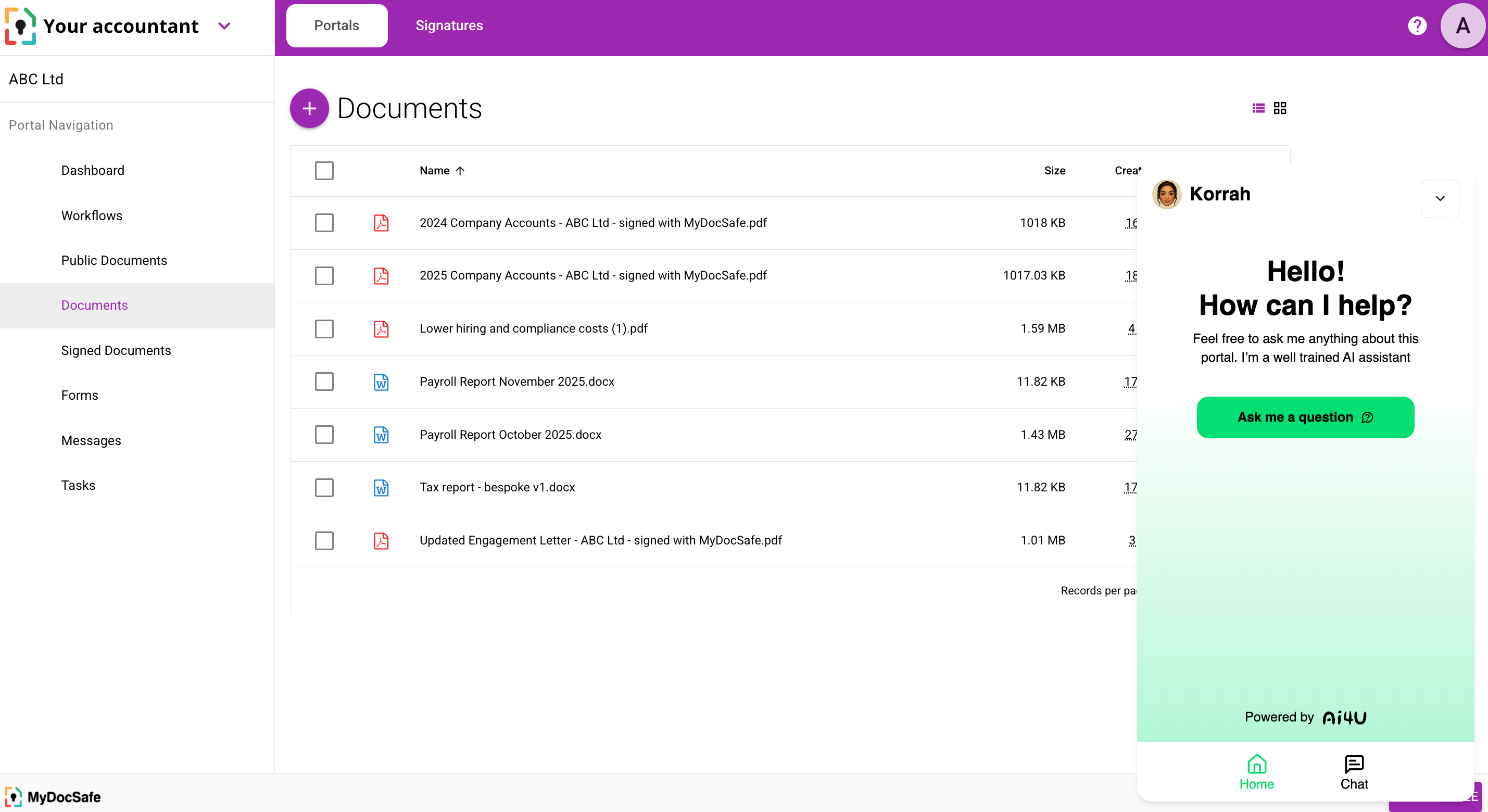MyDocSafe Portale mit integriertem Korrah - unserem KI-Assistenten
