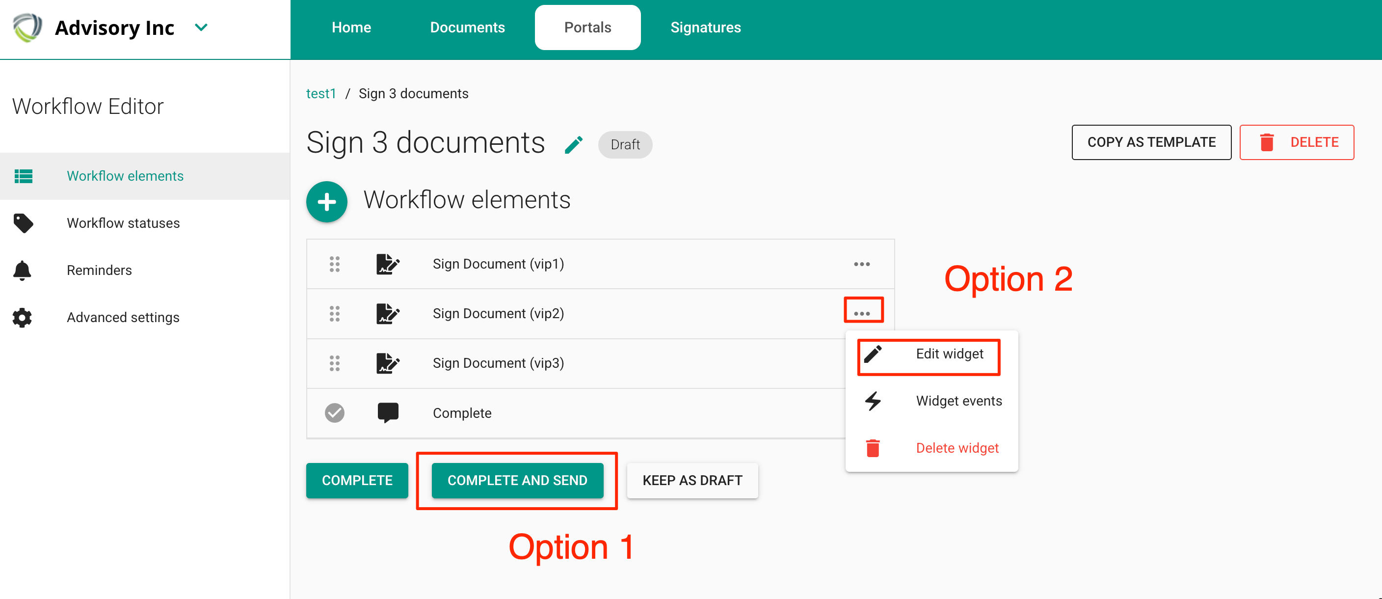 Configuración de un flujo de trabajo al enviar varios documentos para firmas a un cliente por MyDocSafe