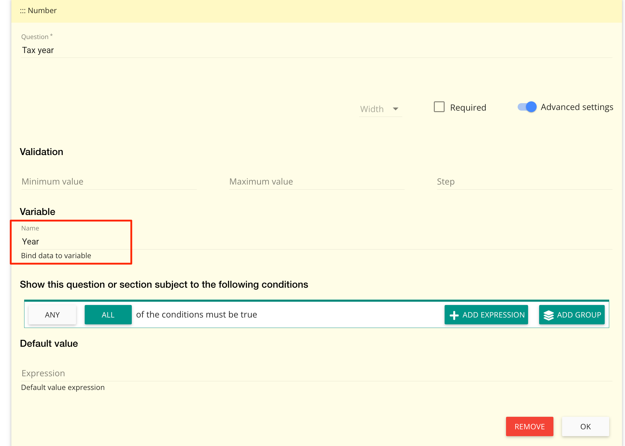 Variable name in a form widget MyDocSafe