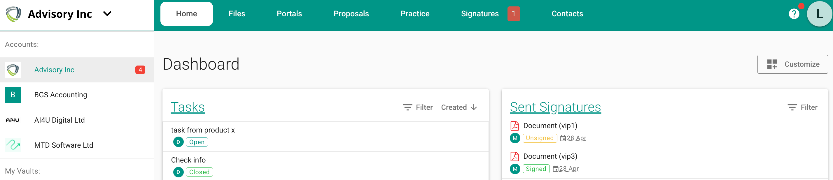 MyDocSafe two-column dashboard layout