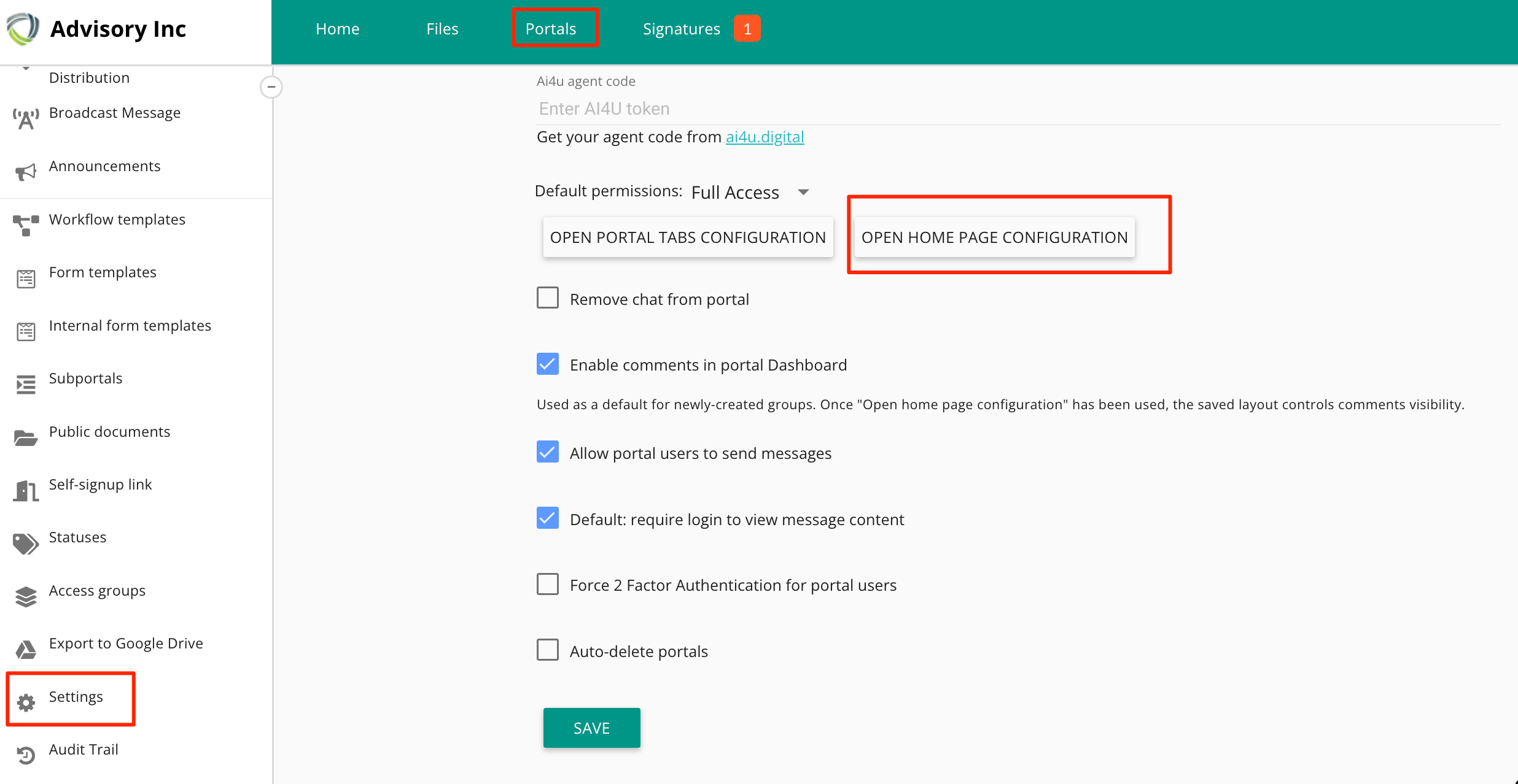MyDocSafe turn on portal dashboard widgets