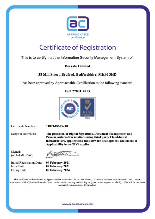 ISO 27001 certificate 2021